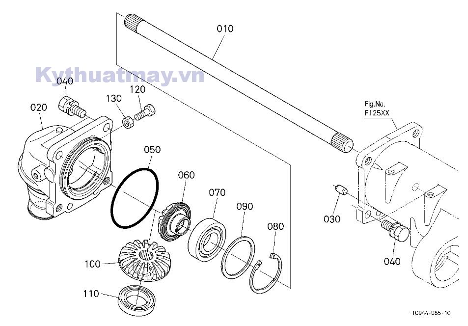 Trục bánh răng côn ngang dọc phải